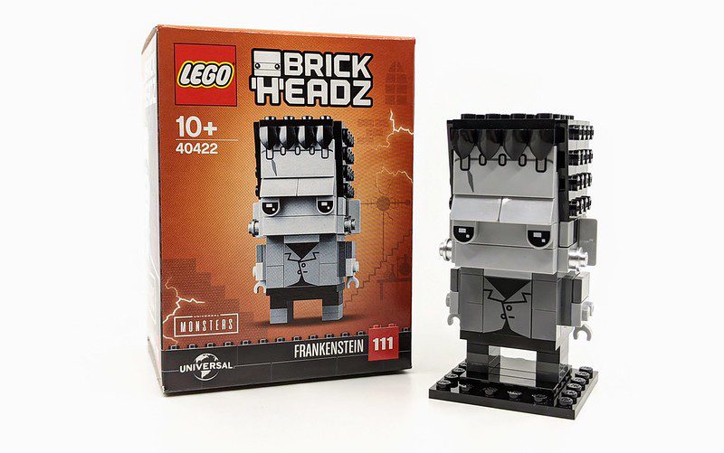 Playful LEGO Brick Headz Frankenstein collectible, merging classic horror and creative building fun.