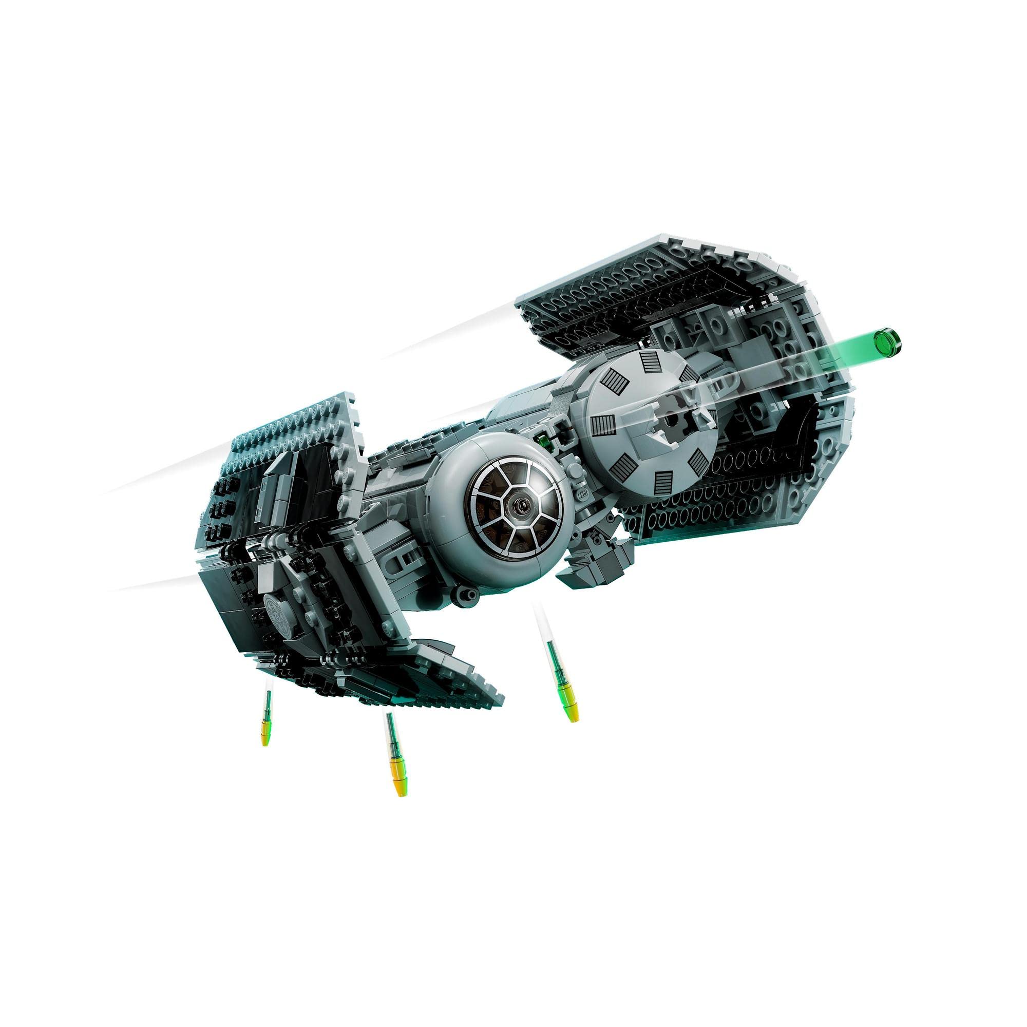 Futuristic LEGO Star Wars spacecraft model featuring sleek design and vibrant green accents.