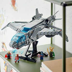 Futuristic LEGO spaceship with Marvel superheroes, capturing adventure and creativity in a playful display.