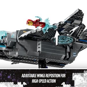 Futuristic superhero vehicle set with dynamic figure and adjustable wings for imaginative play.