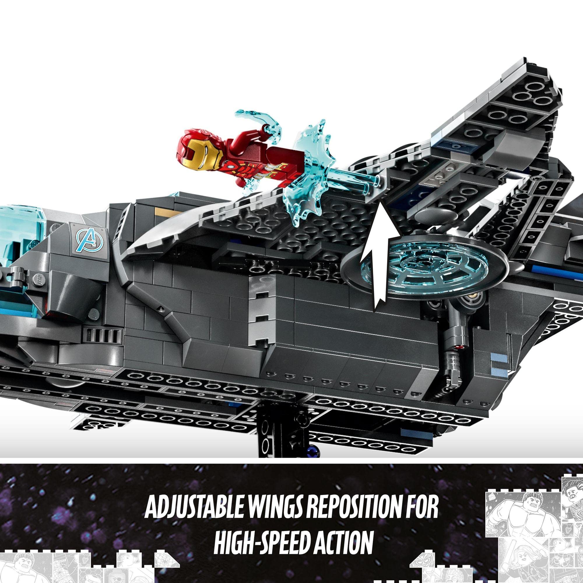 Futuristic superhero vehicle set with dynamic figure and adjustable wings for imaginative play.