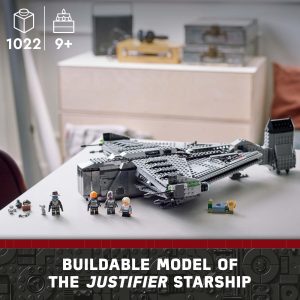 Justifier Starship LEGO Model 1022 with dynamic mini-figures on a well-lit display table.