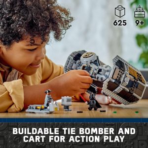 Child builds a LEGO TIE Bomber, exploring creativity and focus in playful imagination.