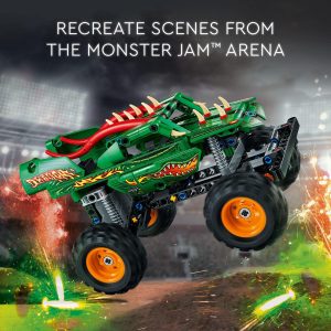Dragon-themed monster truck in vibrant green, perfect for thrilling arena action and imaginative play.