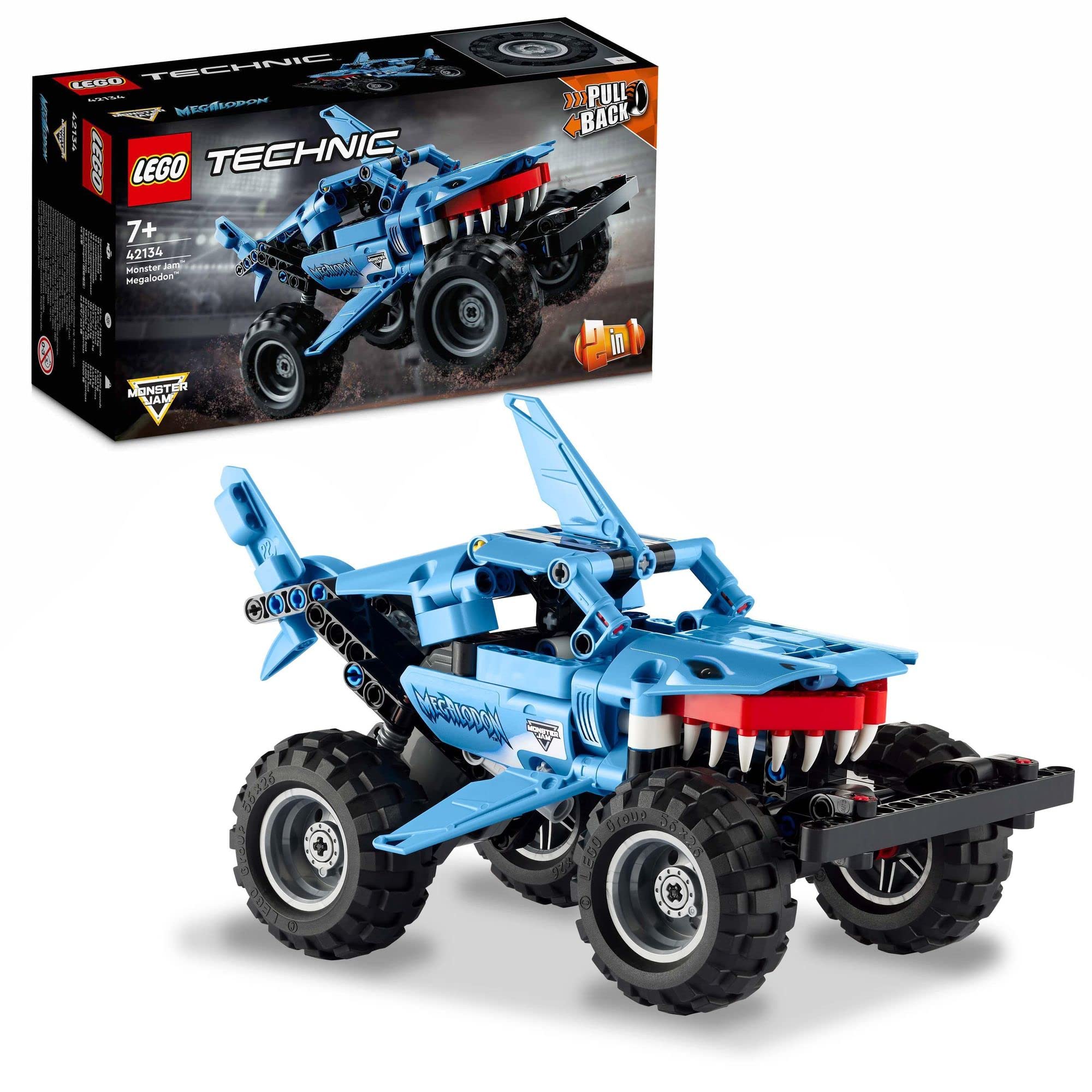 Vibrant shark-themed LEGO Technic vehicle set for creative building and imaginative play.