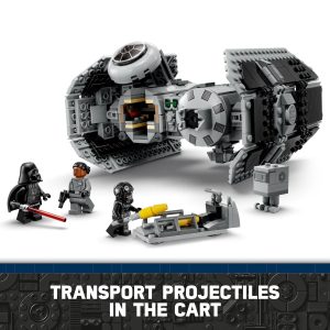 LEGO Star Wars TIE Fighter set featuring Darth Vader, a stormtrooper, and a projectile cart.