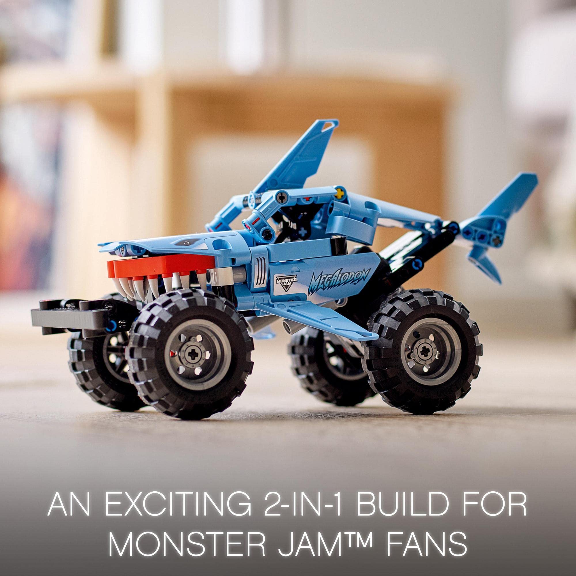 Explore imaginative play with the Blue Shark Monster Truck 2-in-1 adventure build toy.