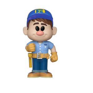 Cheerful cartoon construction worker with tool belt, blue cap, and friendly smile.