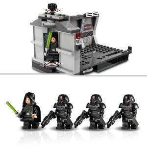 LEGO dark side command station with lightsaber-wielding minifigure and armored stormtroopers.