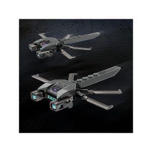 Sleek, advanced drones with futuristic design, articulated wings, and blue lights against a digital backdrop.