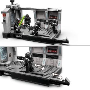 Futuristic LEGO command center with action figures in a sci-fi battle scene.