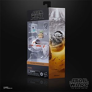 Grogu collectible toy from Star Wars, featuring vibrant packaging and themed accessories for fans.