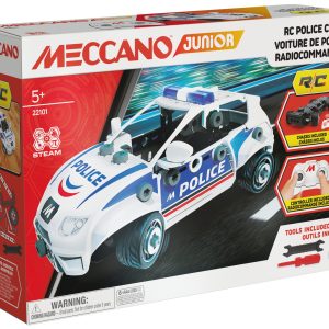 Meccano Junior RC Police Car kit for kids, promoting creativity and STEM learning through interactive play.