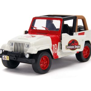 Nostalgic classic jeep model in red and white, perfect for adventure and film collectors.