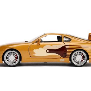 Eye-catching orange sports car with artistic paintbrush graphics and bold aerodynamic features.