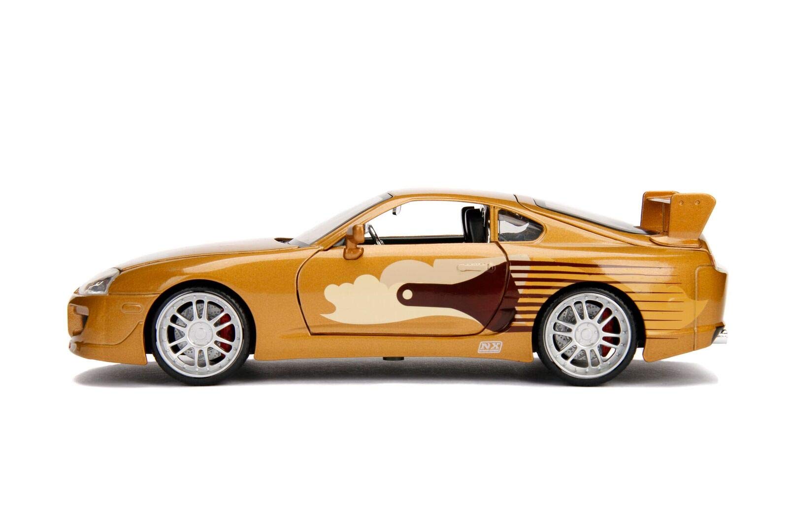 Eye-catching orange sports car with artistic paintbrush graphics and bold aerodynamic features.