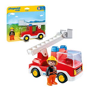 Playmobil fire truck set with firefighter figurine for imaginative play and adventure.