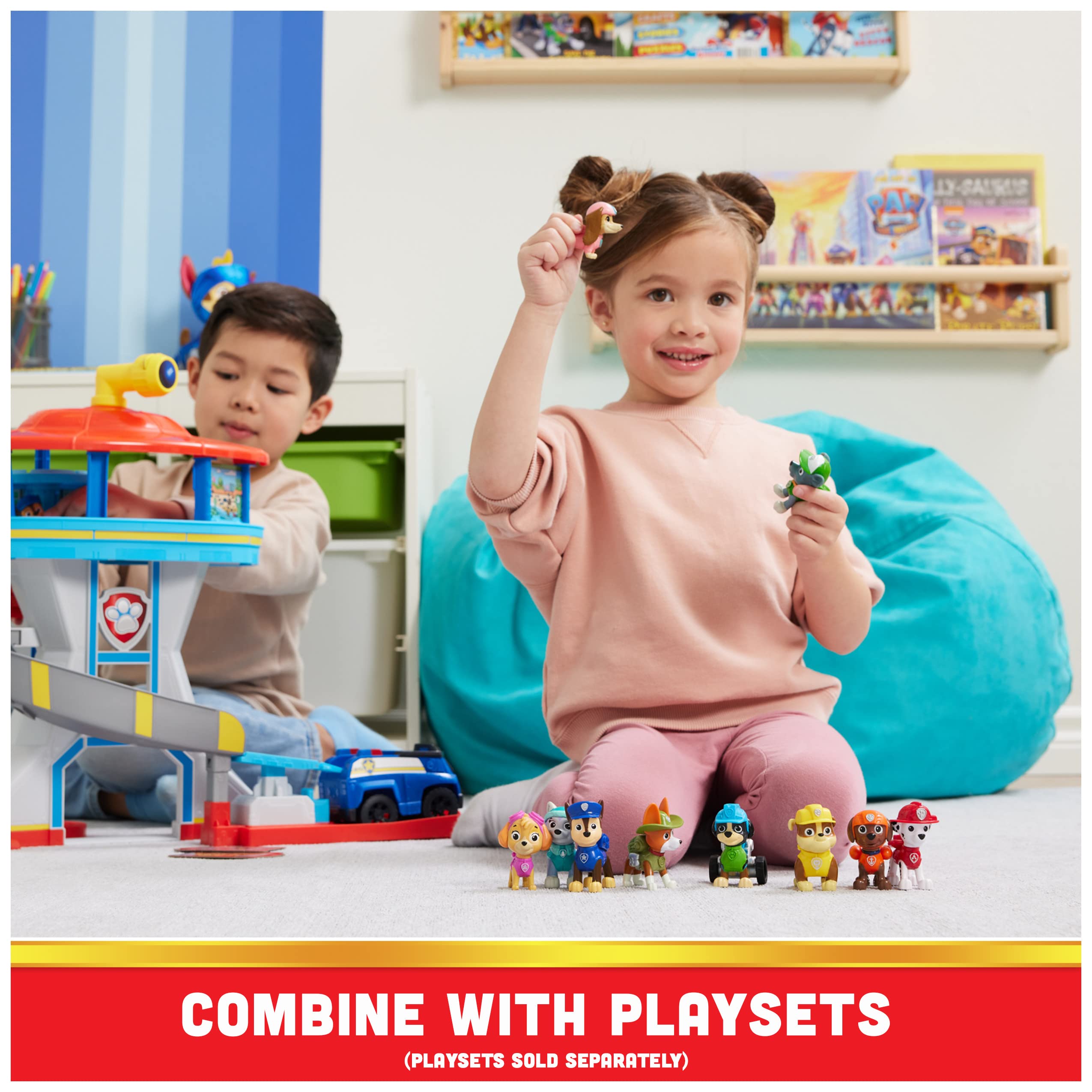 Kids joyfully engage in imaginative play with colorful action figures in a vibrant playroom.