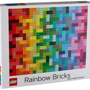 Vibrant 1000-piece Rainbow Bricks puzzle featuring a colorful LEGO-style mosaic design.