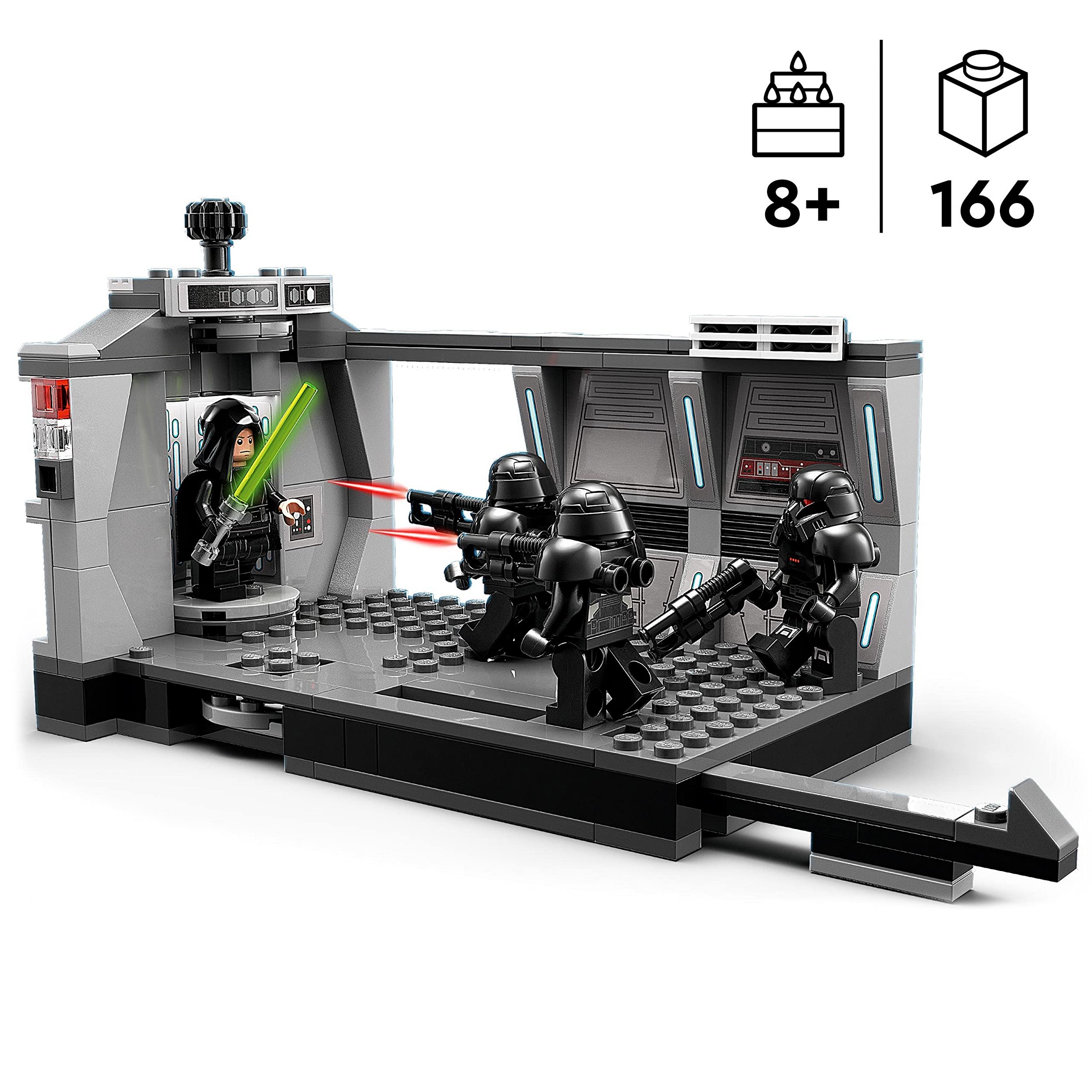 Jedi lightsaber battle against stormtroopers in a thrilling Star Wars LEGO adventure set.