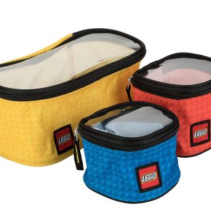 Vibrant Lego-inspired storage containers for kids, featuring playful designs and convenient clear tops.