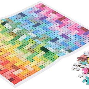 Colorful jigsaw puzzle with mosaic design, inviting relaxation and creativity on a smooth tabletop.