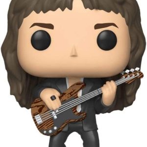 Stylish Funko Pop! rock musician figurine with electric guitar in sleek black suit.