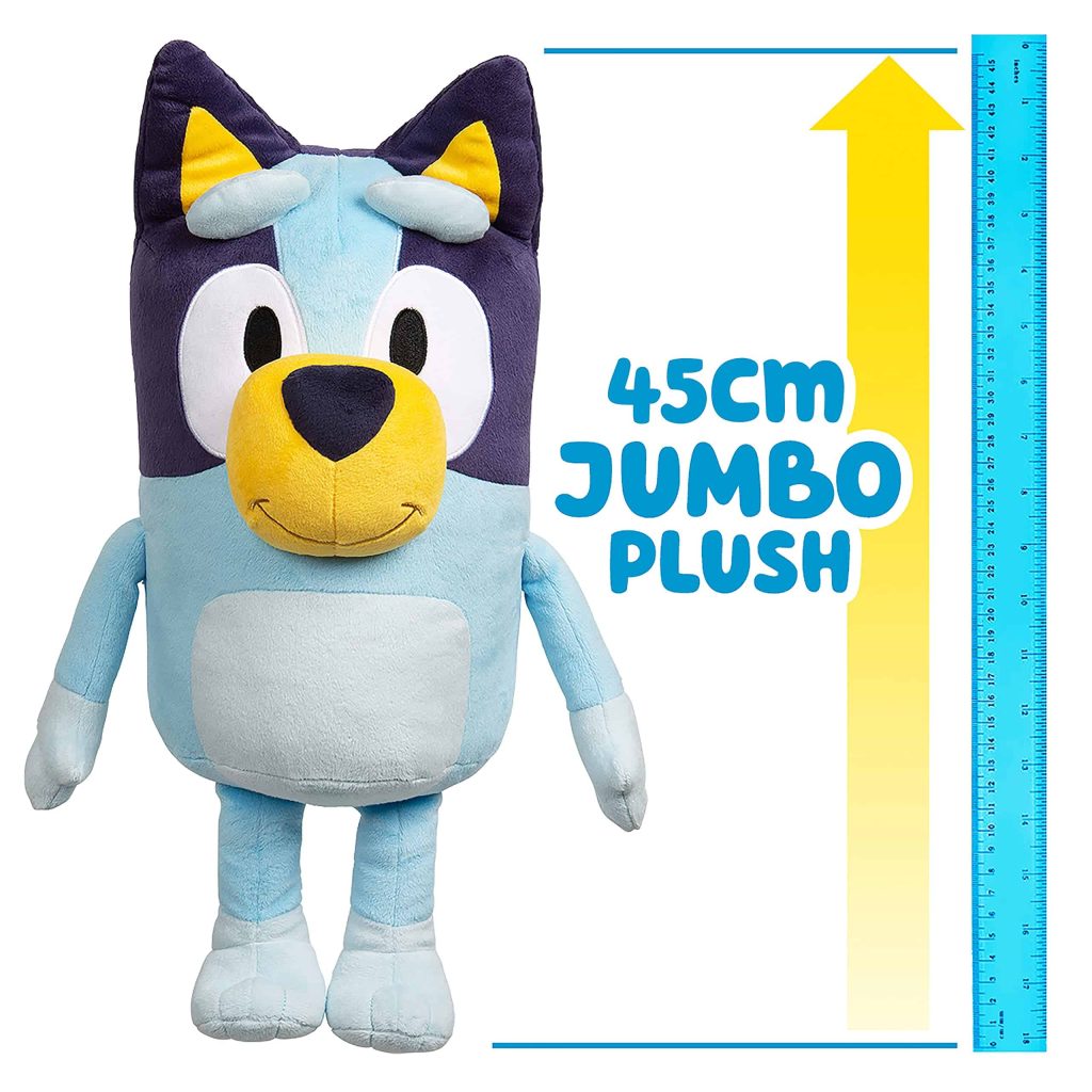 Charming jumbo blue plush dog toy, perfect for cuddles and imaginative play for kids.