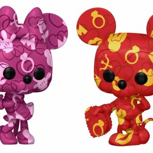 Colorful Mickey and Minnie Mouse vinyl figures in playful designs, perfect for collectors and fans.