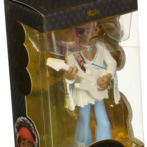 Stylized collectible musician figure in elegant packaging, holding an electric guitar in a vibrant pose.