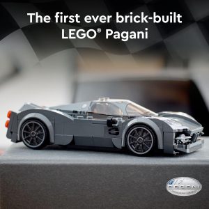 First-ever brick-built LEGO Pagani model showcasing detailed design and luxury car features.
