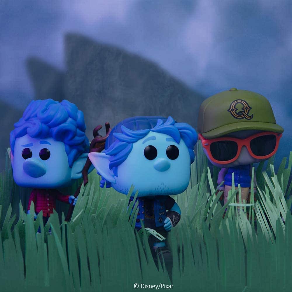 Playful cartoon figures in vibrant colors, ready for an adventure in a dreamy landscape.