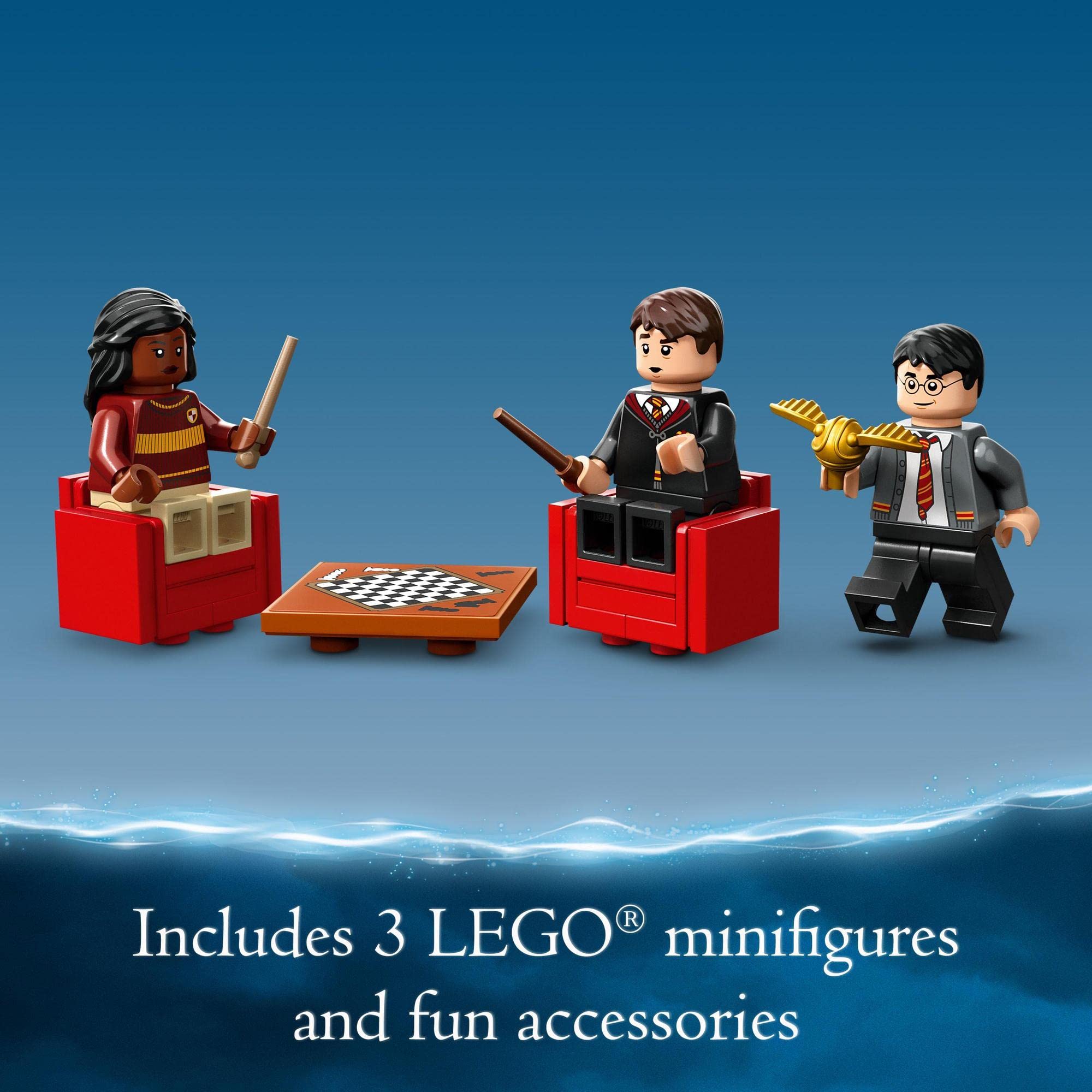 Magical LEGO celebration scene with vibrant minifigures, colorful chairs, and a game board.