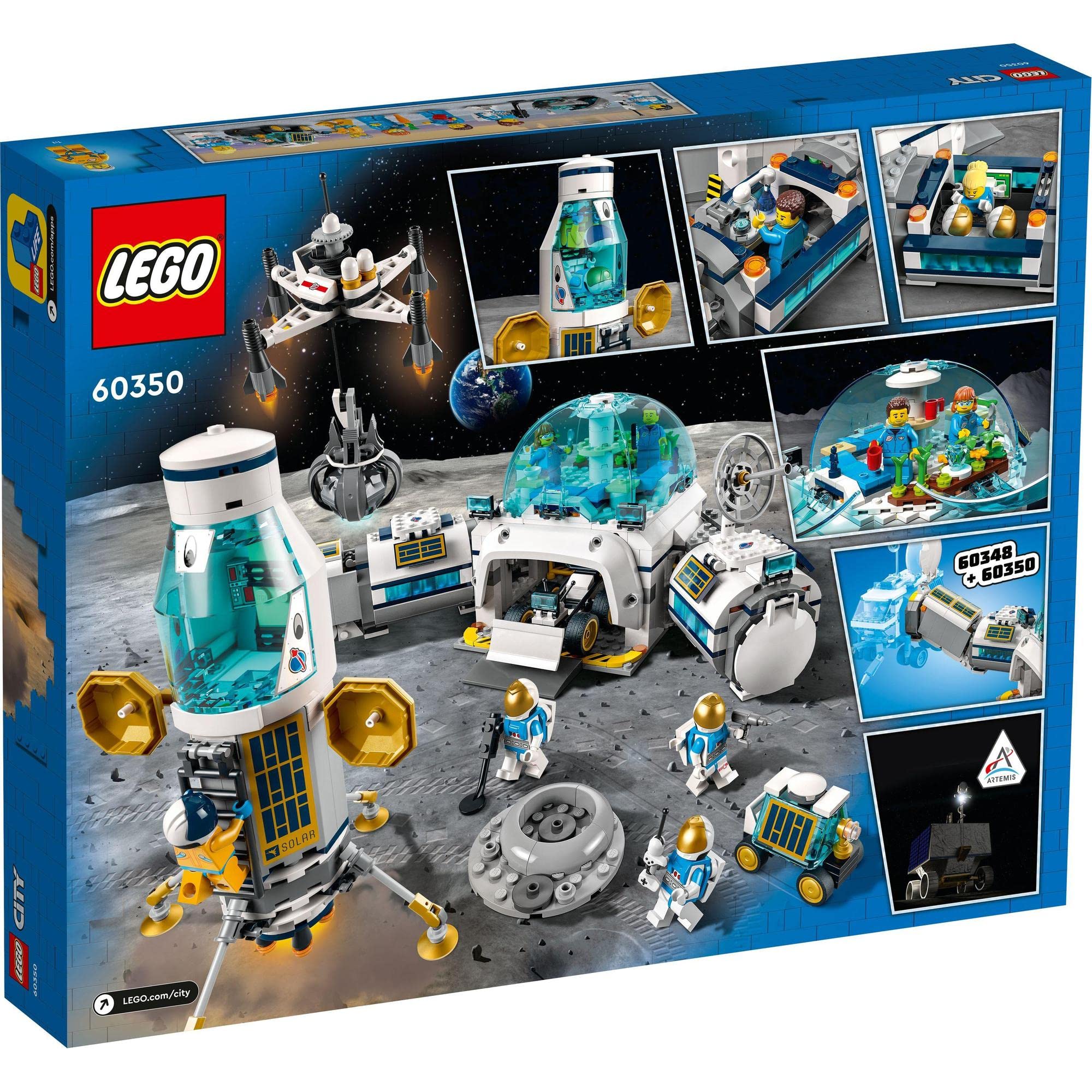 LEGO 60350 Lunar Habitat set: Explore space with astronauts and a moon rover for creative play.