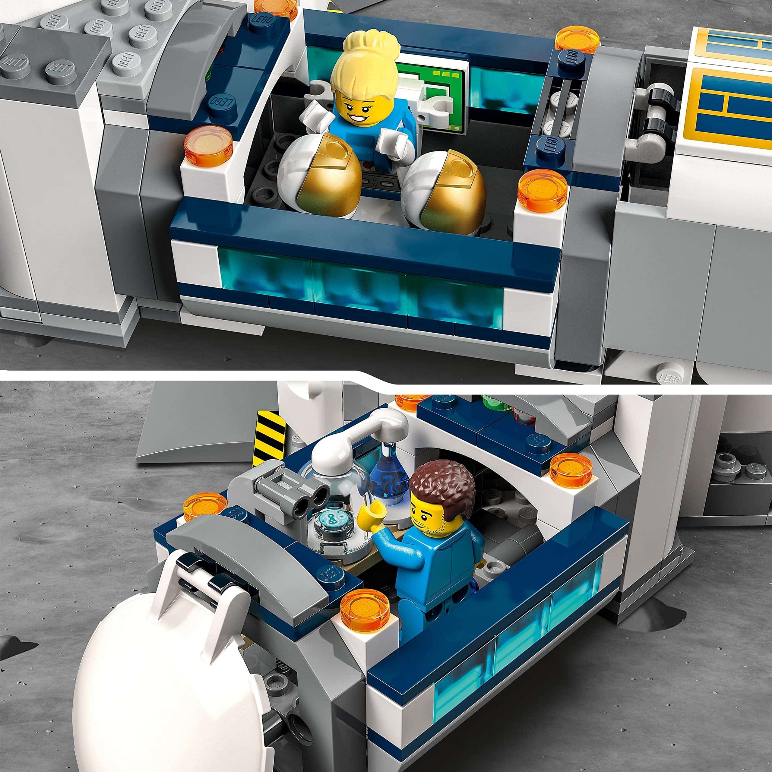 LEGO spacecraft with dual levels: cockpit for piloting and lab for scientific exploration.