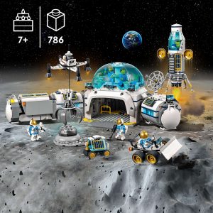 Lunar Base Adventure Playset: Explore the moon with astronauts, rover, and rocket in vibrant surroundings.