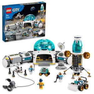 Vibrant LEGO Space Base Set with rocket, astronauts, lunar rover, and scientific exploration tools.