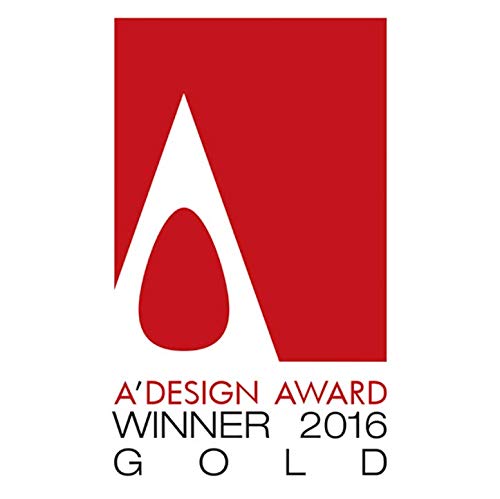 ADesign Award Gold 2016 logo featuring a modern red and white design celebrating innovation.