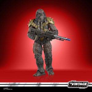 Dynamic Star Wars action figure with intricate details, realistic textures, and futuristic weapon against red background.