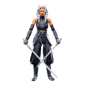 Detailed sci-fi warrior action figure wielding light sabers, showcasing fierce expression and unique design.