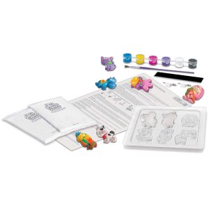 Vibrant Animal Crafting Kit for kids: colorful figures, paints, brush, and instructions for creative fun.