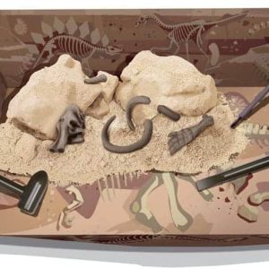 Explore fossils in a themed sandbox excavation site, highlighting paleontological discovery tools and excitement.
