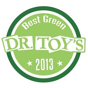 Best Green Eco-Friendly Toy Award 2013 logo in vibrant green, celebrating sustainable toy excellence.