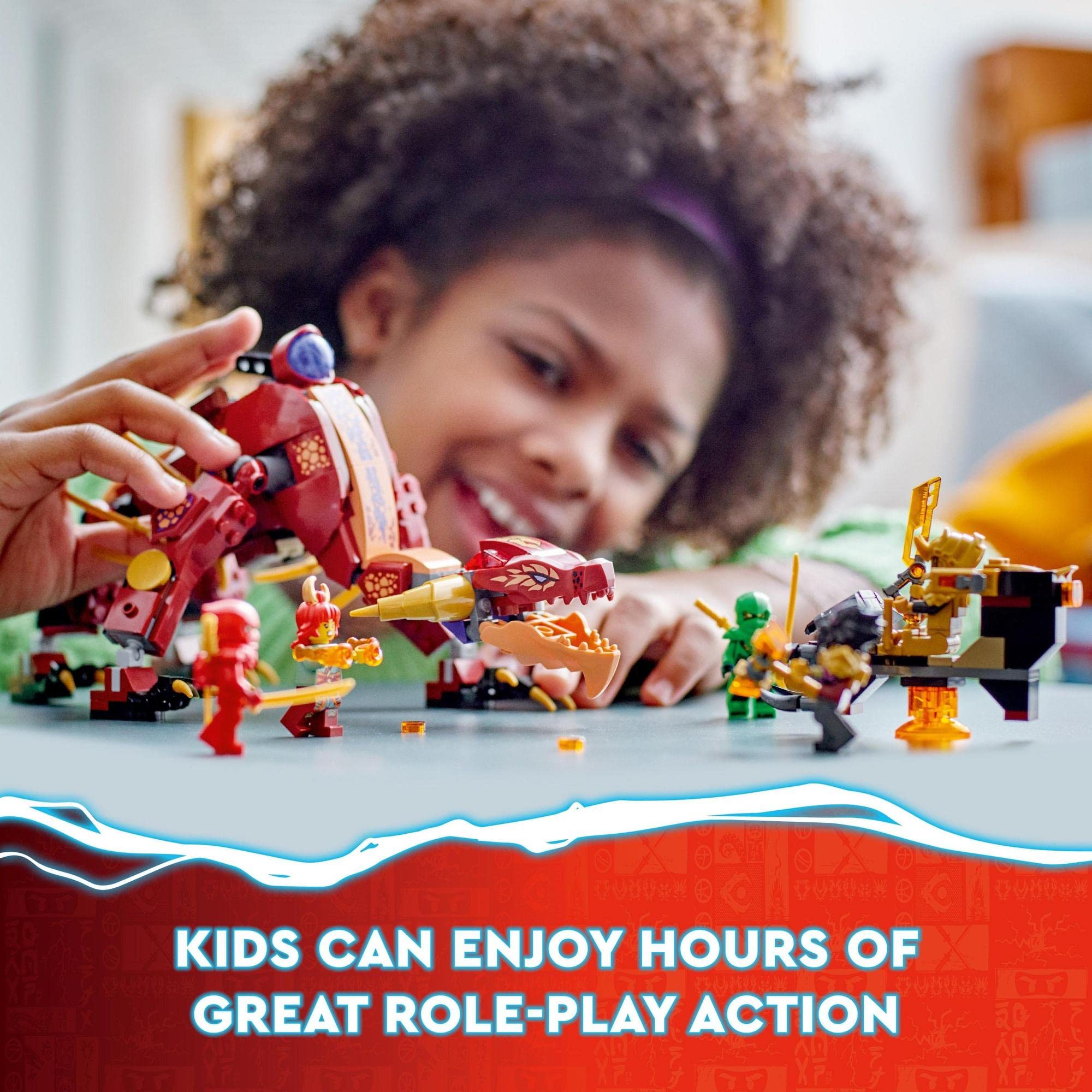 A girl joyfully plays with colorful toys, sparking creativity and imagination in a cozy setting.