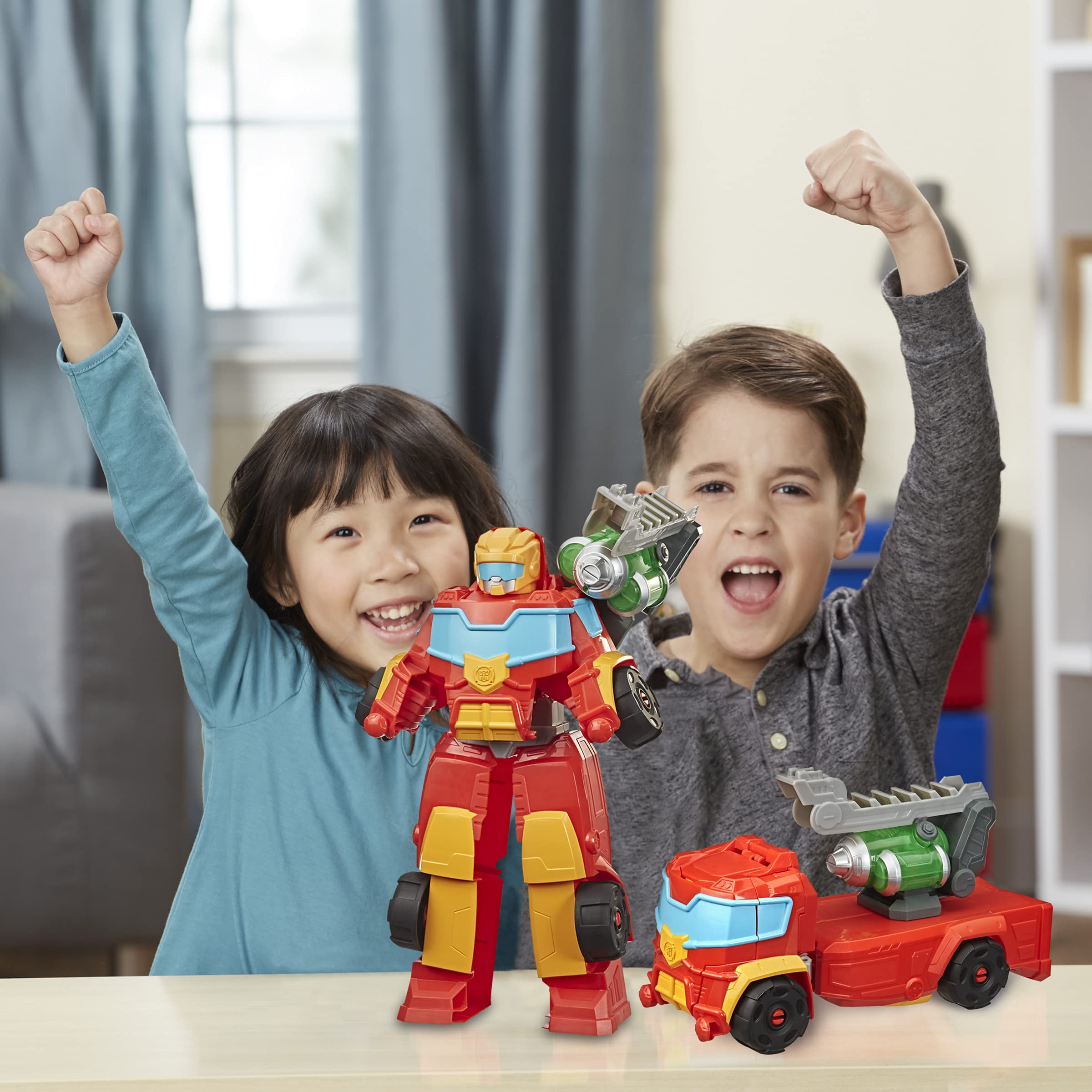 Joyful kids playing with colorful toys in a bright, sunlit room celebrating imaginative play.