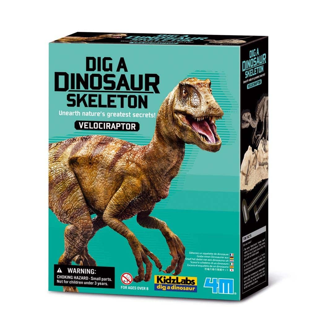 Excavate a Velociraptor skeleton with this fun, educational kit for young dinosaur lovers.