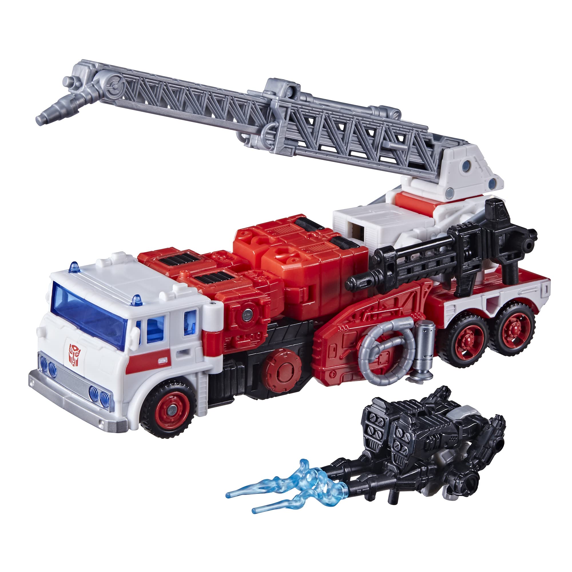 Vibrant fire truck toy with adjustable ladder and accessories for imaginative firefighting adventures.
