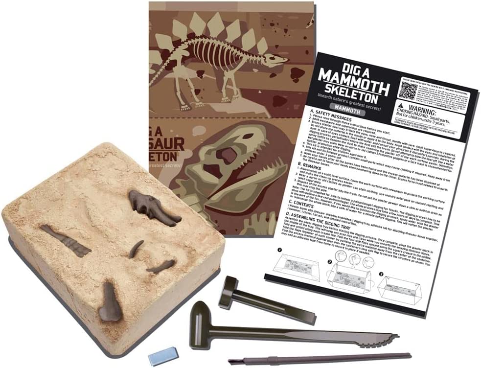 Excavate a mammoth skeleton with tools in this engaging Dinosaur Excavation Kit for kids.