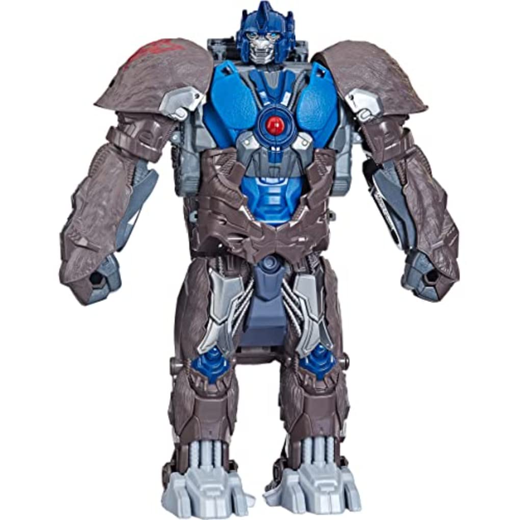 Imposing muscular robot design with intricate details and a glowing core in gray and blue.