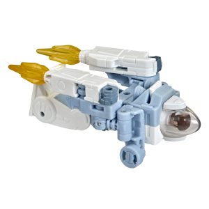Sleek futuristic spacecraft model with yellow boosters and transparent cockpit, showcasing advanced technology.